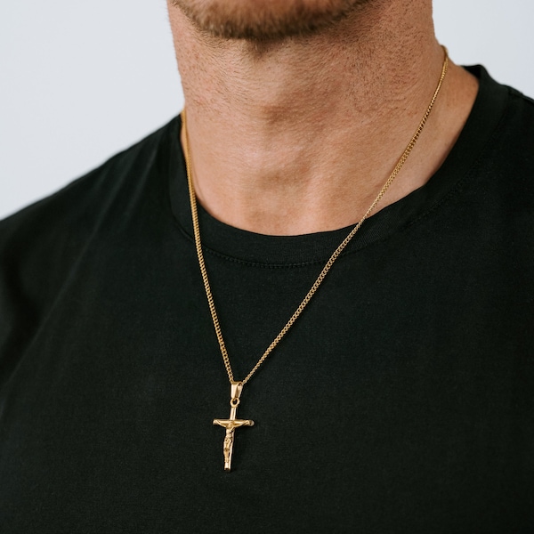 Collier homme crucifix en or 18 carats avec diamants, bijoux religieux pour lui, breloque croix symbolique, élégant collier croix chrétienne