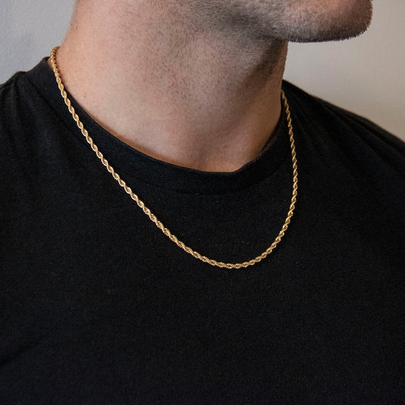 Mens 18k Gold Rope Chain Necklace