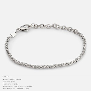 Men's Stainless Steel Wheat Chain Bracelet, Waterproof Minimalist Stacking Jewelry