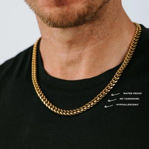 Men's 8mm 18k Gold Plated Cuban Link Chain, Waterproof, Engravable Necklace