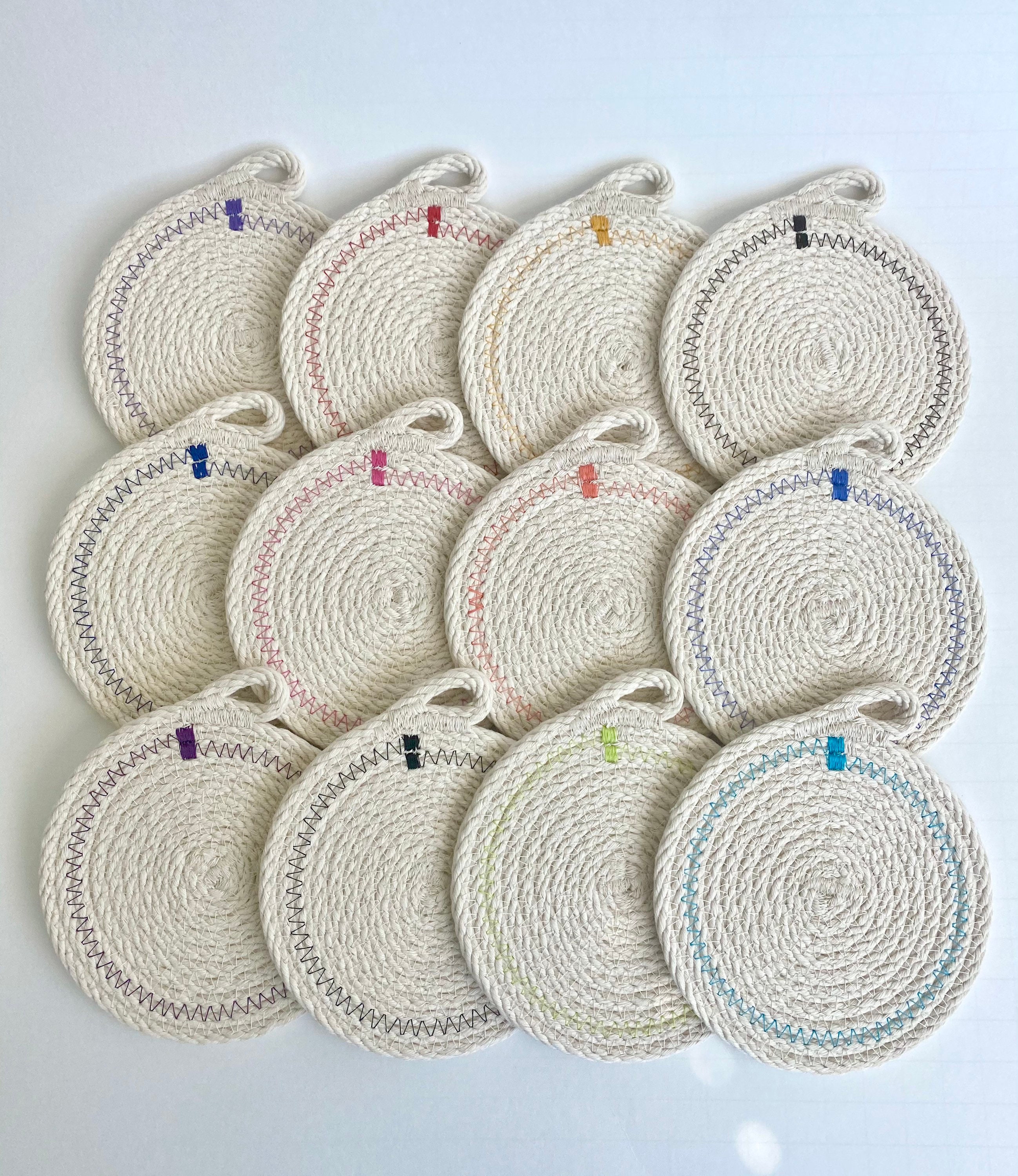 Set of 4cotton Rope Coasters Handmade Coiledperfect Gifts Etsy