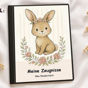 Pochette de certificat | Chemise postale | Classeur | Couverture numérique personnalisable | Format DIN A4 | Lapin 01 | Téléchargement instantané