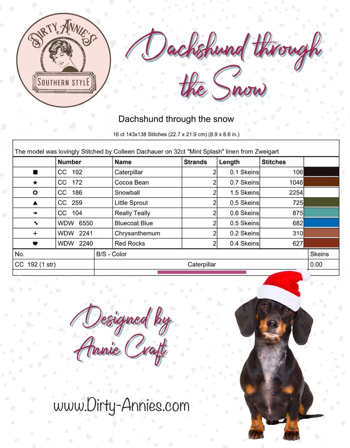 Dachshund Through the Snow - Cross Stitch Chart - Instant Download - Etsy