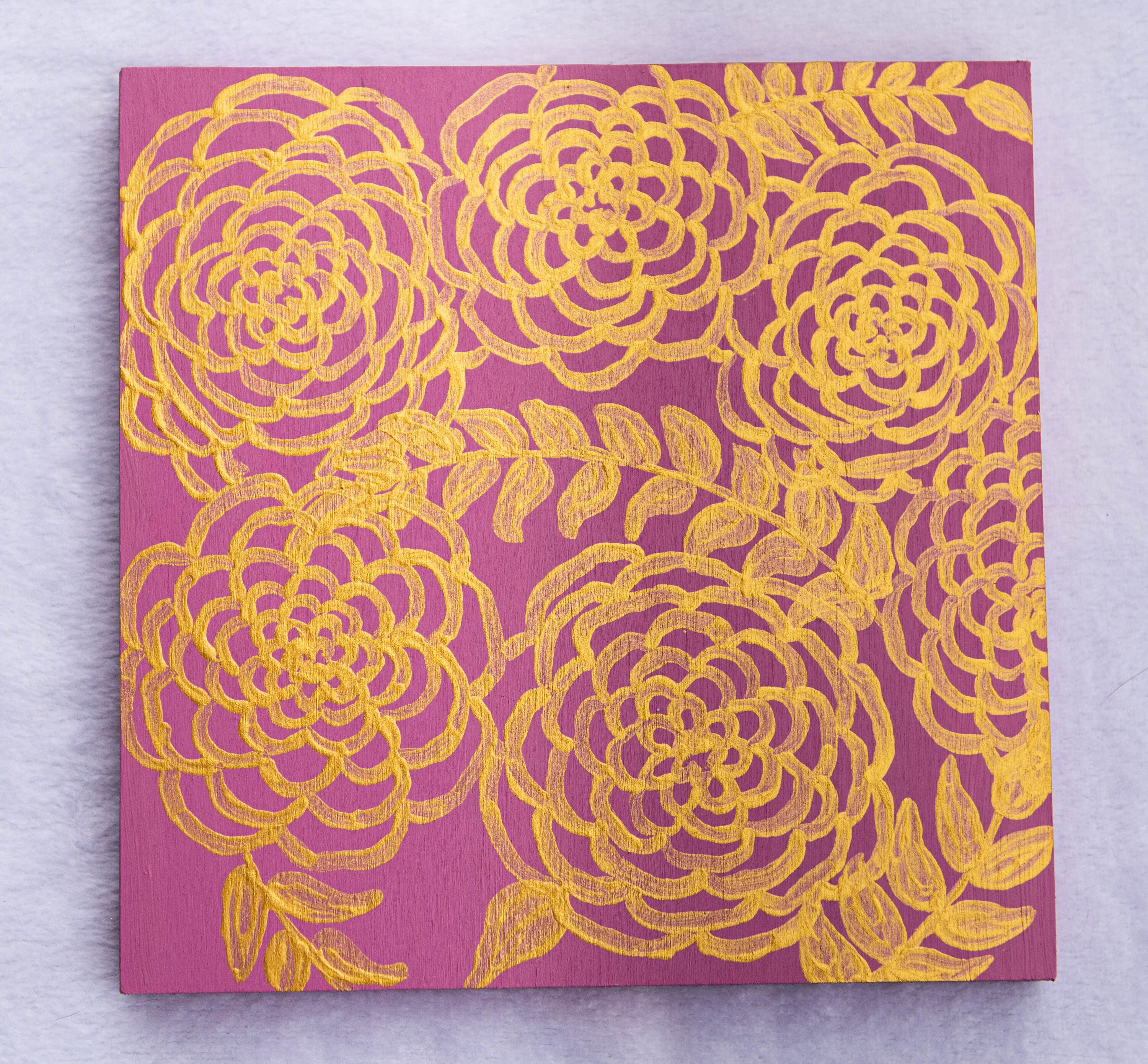 Metallic Roses Painting Rose Gold Floral Metallic Original Painting - Etsy