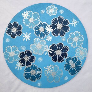 Blue Winter Wonderland Floral Original Acrylic on Wood