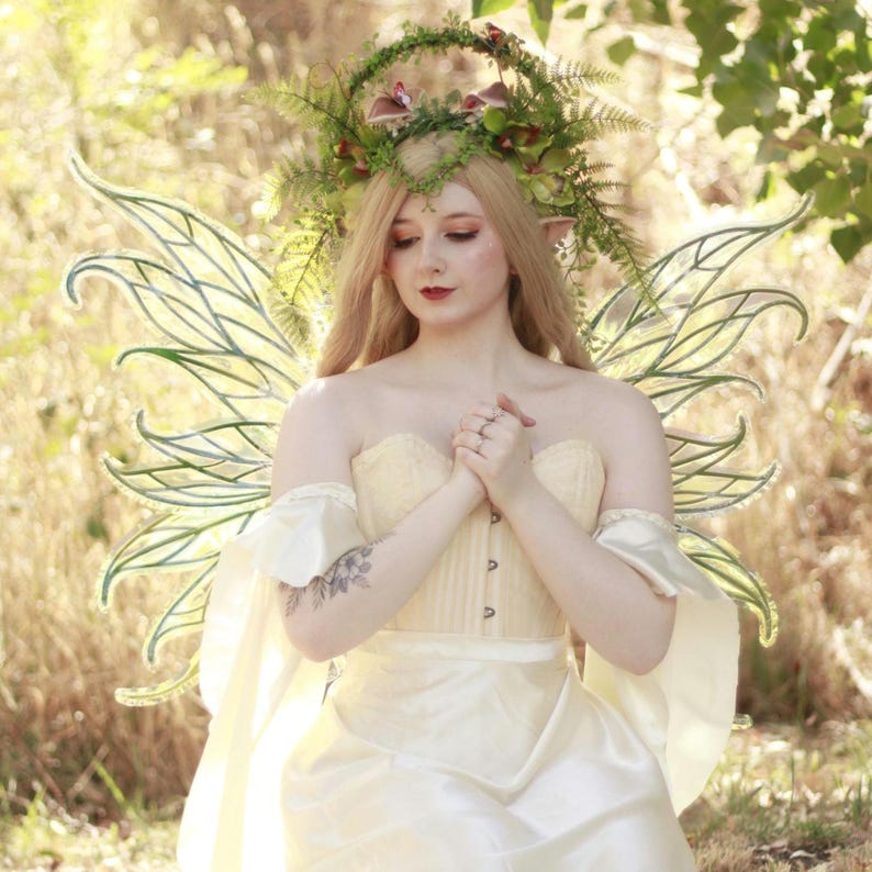 Adult Fairy wings nature leaf costume iridescent image 3