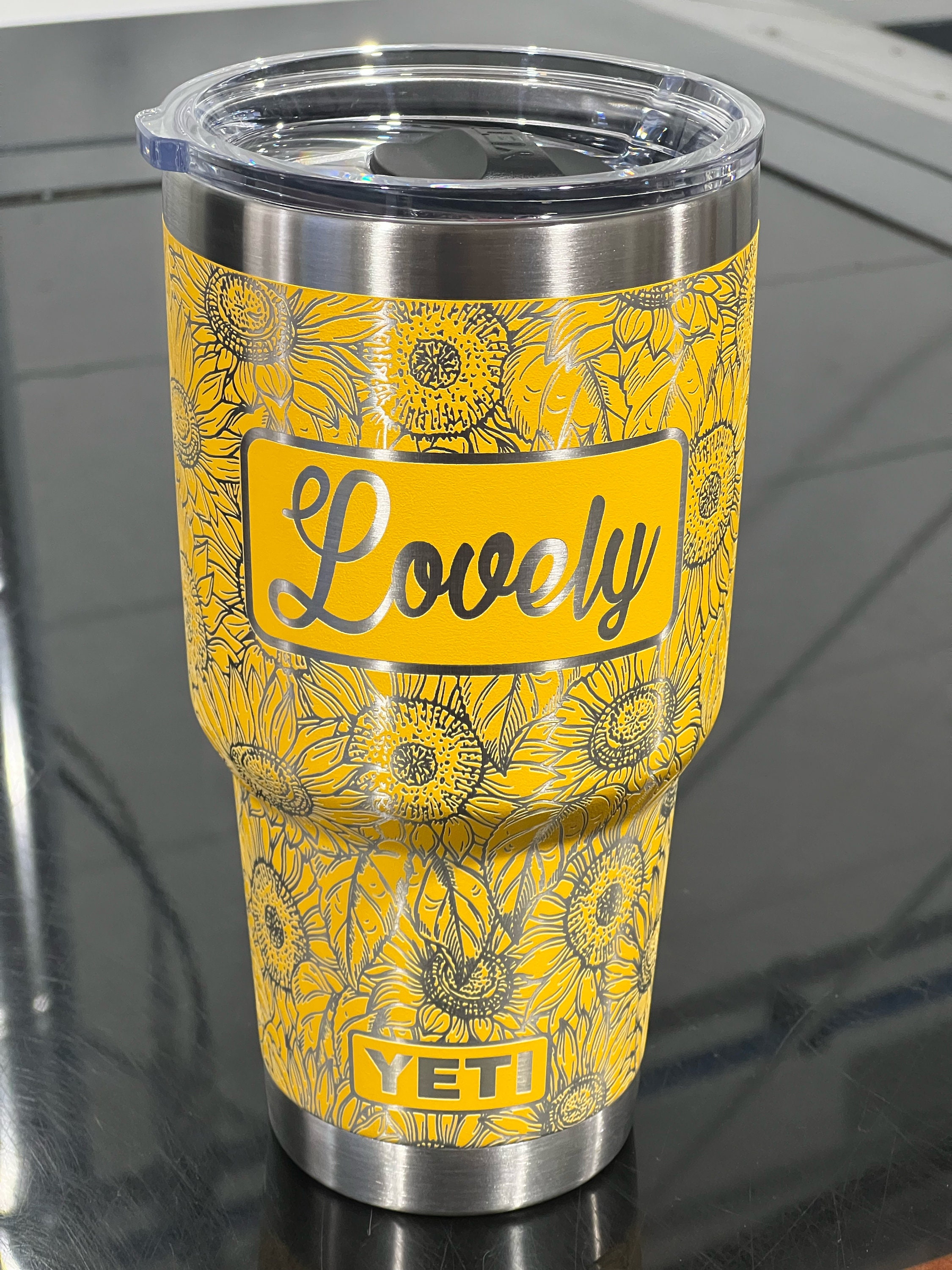 Moon and sunflower engraved Yeti – Vapor Artistry