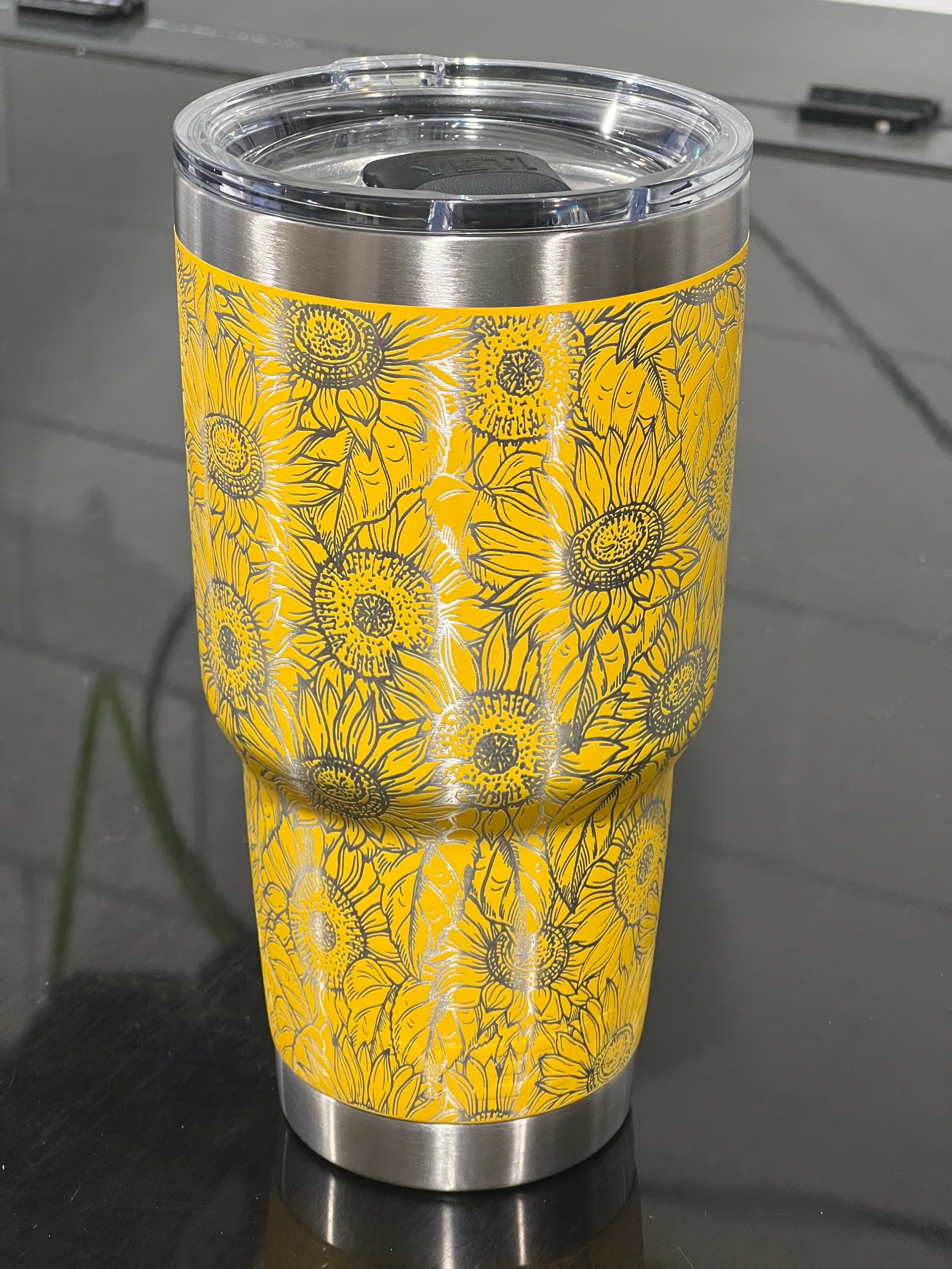 Yeti 30oz Rambler in Alpine Yellow with our signature Sunflower