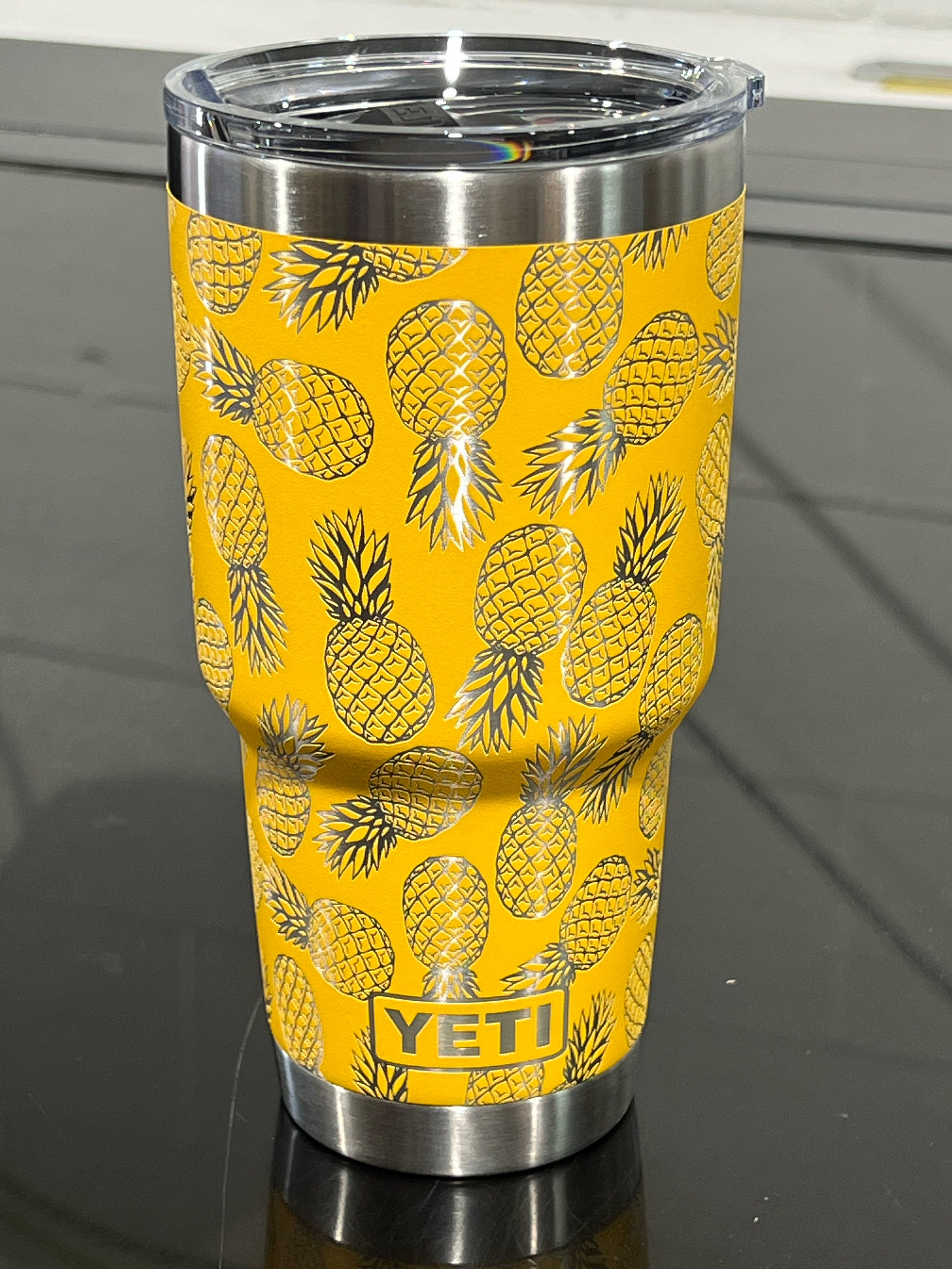 Yeti 20oz or 30oz Alpine Yellow Pineapple Laser Engraved 360