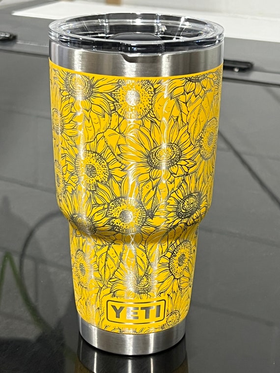 Yeti 30oz Rambler in Alpine Yellow with our signature Sunflower