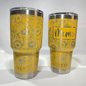 Yeti de 30 oz, color amarillo alpino con diseño de girasol, grabado láser de 360 grados.