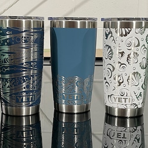 Yeti 20oz Cup with Beach / Ocean Themed Wrap - Laser Engraved 360 degree