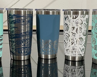 Yeti 20oz Cup with Beach / Ocean Themed Wrap - Laser Engraved 360 degree