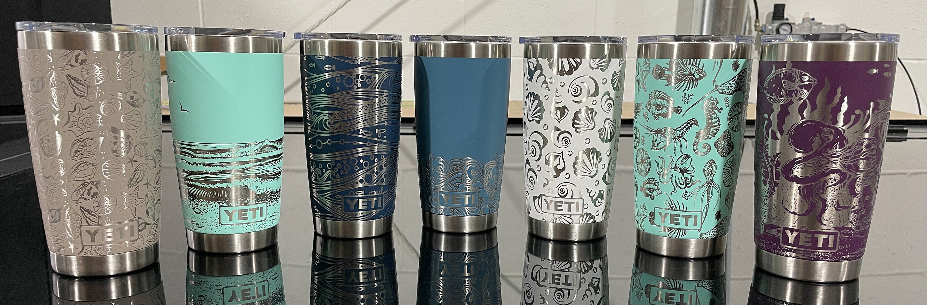 Yeti 20oz Cup With Beach / Ocean Themed Wrap - Laser Engraved 360