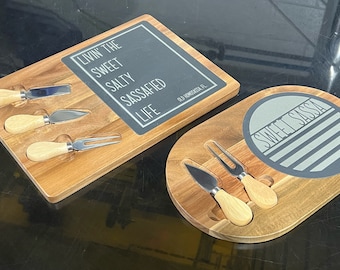 Custom Laser Engraved Round or Rectangle Wood and Slate Cheese Platters