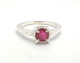 Round Cut Ruby Ring, 925 Sterling Silver, Anniversary Gift
