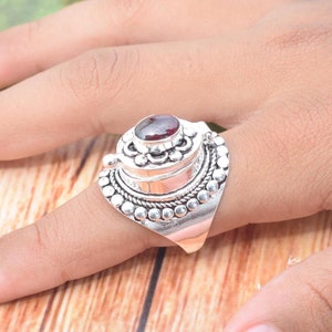 Poison box Ring, Mother day gift,Garnet box Ring, 925 Sterling Silver Plated Ring, Red Stone Ring,Handmade Poison Ring, oval Shape Ring, Him