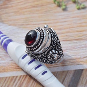 Poison box Ring, Mother day gift,Garnet box Ring, 925 Sterling Silver Plated Ring, Red Stone Ring,Handmade Poison Ring, oval Shape Ring, Him