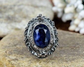 Handmade Oval Emerald Ring: Black Rhodium Sterling Silver Boho Ring