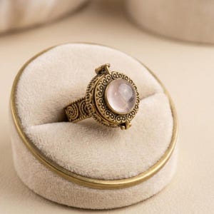 Rose Quartz Poison Ring - 925 Sterling Silver Locket Ring - Handmade Secret Compartment Jewelry -