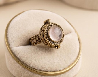 Rose Quartz Poison Ring - 925 Sterling Silver Locket Ring - Handmade Secret Compartment Jewelry -
