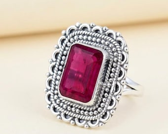Anello in argento sterling con rubino grezzo: anello con pietra portafortuna boho