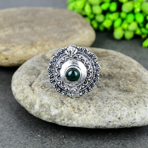 Locket Ring|Natural Malachite|Snuff Ring|Secret Compartment|Boho Hippie|Black Oxidized Plated Ring|Fancy Design Ring,poison box ring