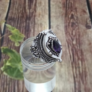 Sale - Amethyst Poison Ring - Gemstone Poison Ring - Handmade Poison Ring - 925 Sterling Silver Plated Ring - Medicine Poison Box Ring