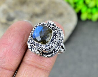 Handmade Labradorite Ring: Sterling Silver Boho Statement Jewelry