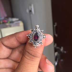 Mother day gift, Natural Garnet Ring, 925 Sterling Silver Plated Handmade Ring, Openable Poison Ring, Poison ring