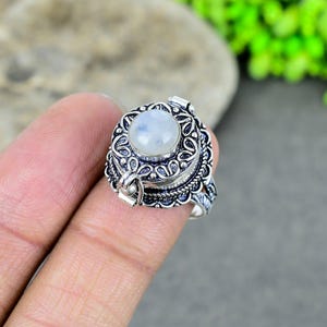 Natural Moonstone 925 Sterling Silver Locket Ring