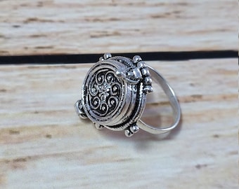Oxidized Silver Plated Pill Box Ring: Secret Message Jewelry