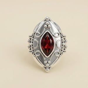 Garnet Marquise Poison Ring 925 Sterling Silver Locket Ring, Vintage Statement Ring, Deep Red Gemstone Ring, Boho Handmade Jewelry Gifts