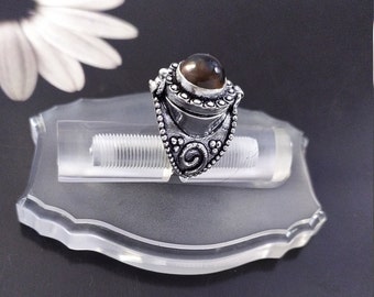 Rauchquarz Medaillon Ring: Sterling Silber Plated Geheimfach
