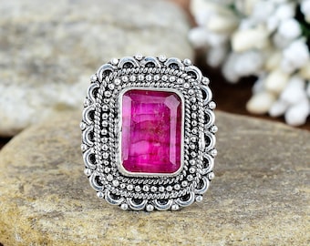 Roher Rubin Sterlingsilber Ring: Boho Geburtsstein Ring