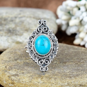 Handmade Sterling Silver Turquoise Ring: Bohemian Statement Jewelry
