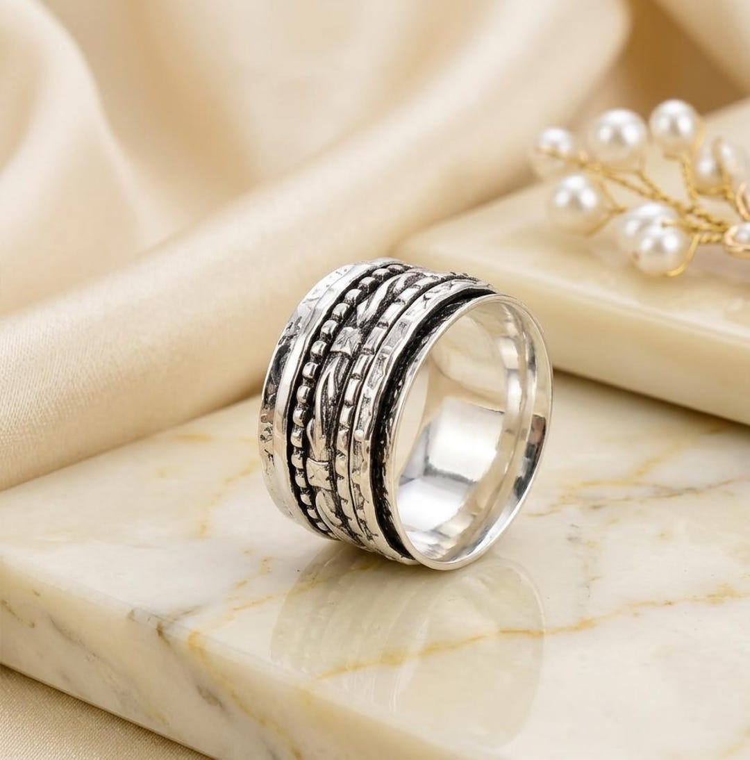Oxidized Sterling Silver Spinner Ring, Handmade Fidget Jewelry - Etsy