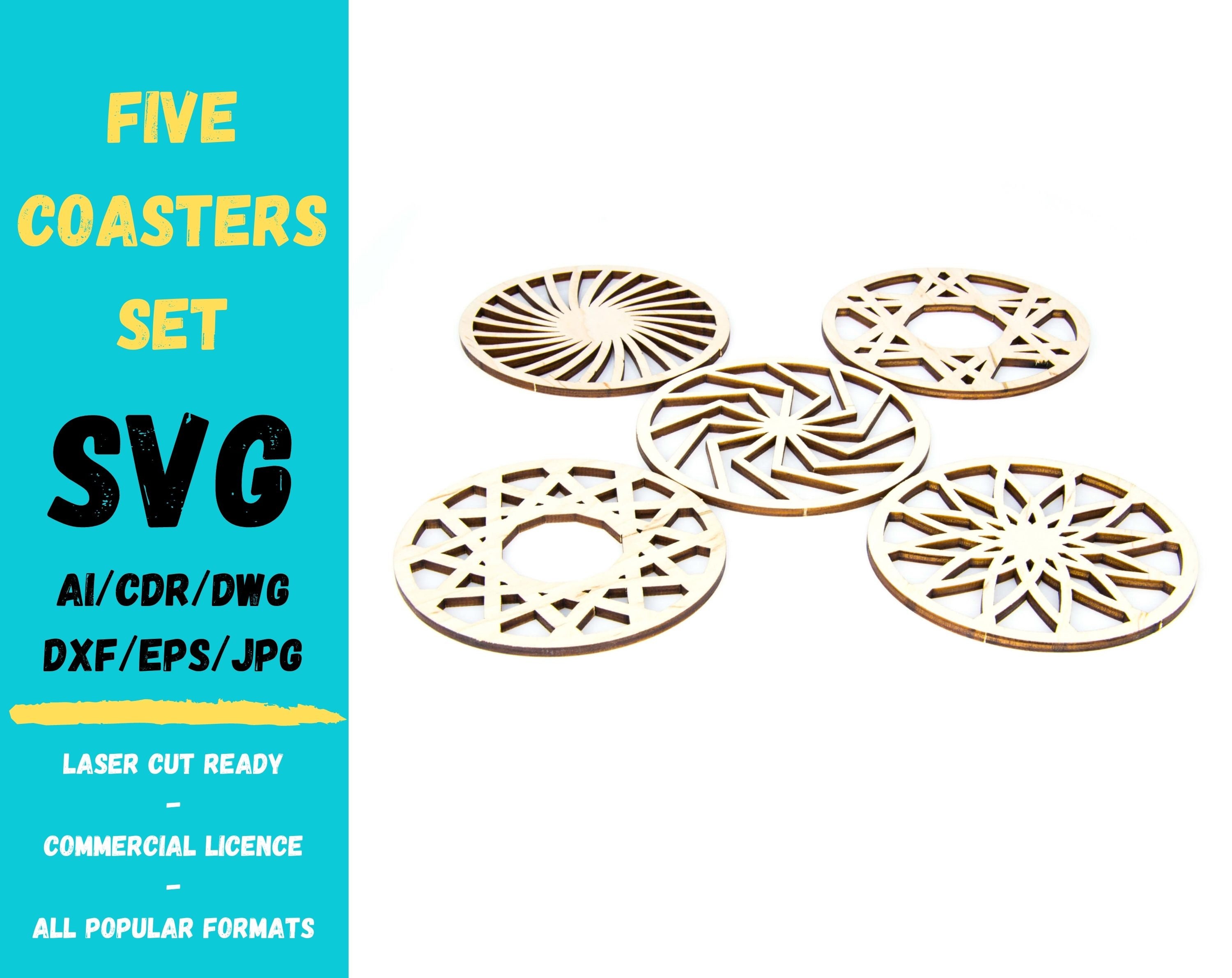 Coasters Set Laser Cut Ready Svg File Digital Download Laser Etsy