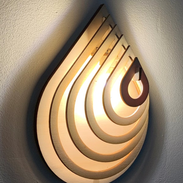 Applique lampe mural en bois goute d'eau