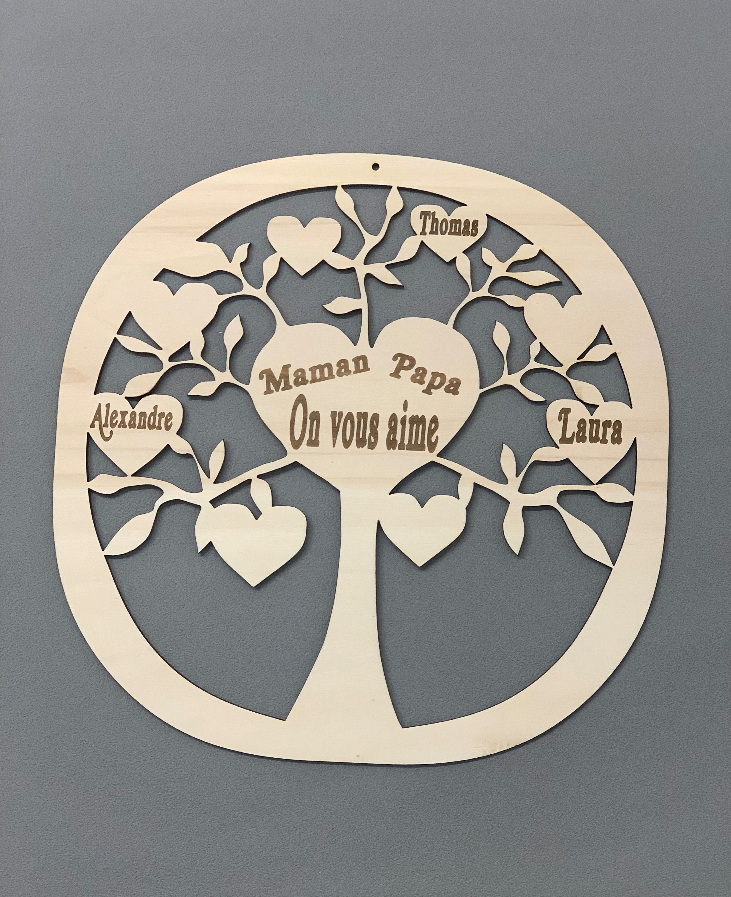 Arbre de vie en bois de 1 à 8 prénoms et phrase centrale | Etsy