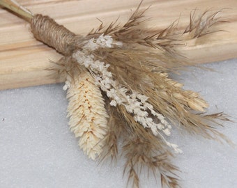 Boutonnière mariage, mini bouquet, broche fleurs séchées, boutonnière homme, herbe de pampa