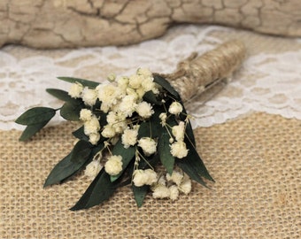 Boutonnière mariage, mini bouquet, broche fleurs stabilisées, fleurs séchées, boutonnière homme, gypsophile blanc