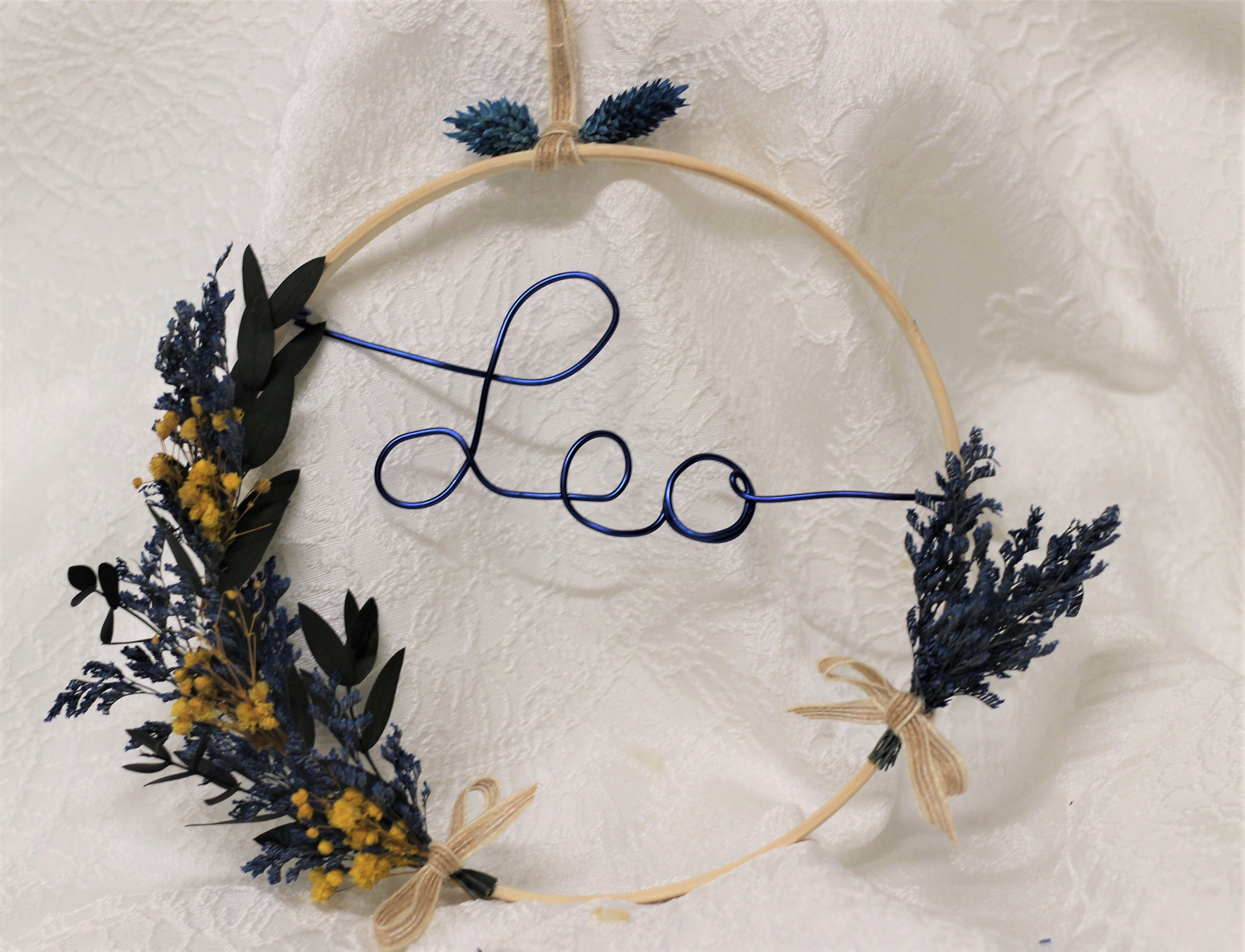 Cadeau Naissance, Anniversaire, Noël, Baby Shower, Couronne Murale, Fleurs Séchées Tons Naturels et 