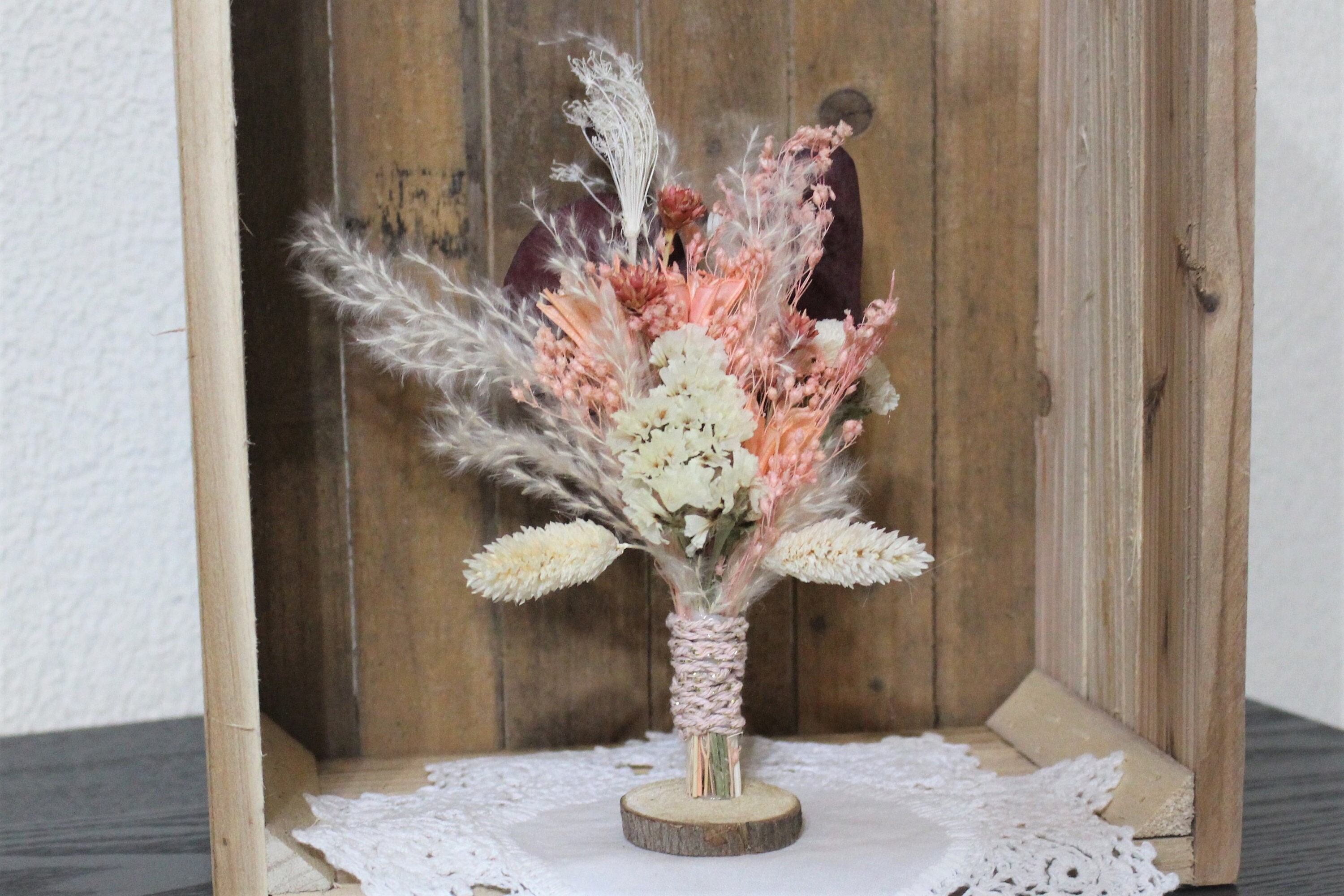 Bouquet Fleurs Séchées, Décoration Champêtre, Rondin de Bois, Composition Florale, Déco Maison, Mari