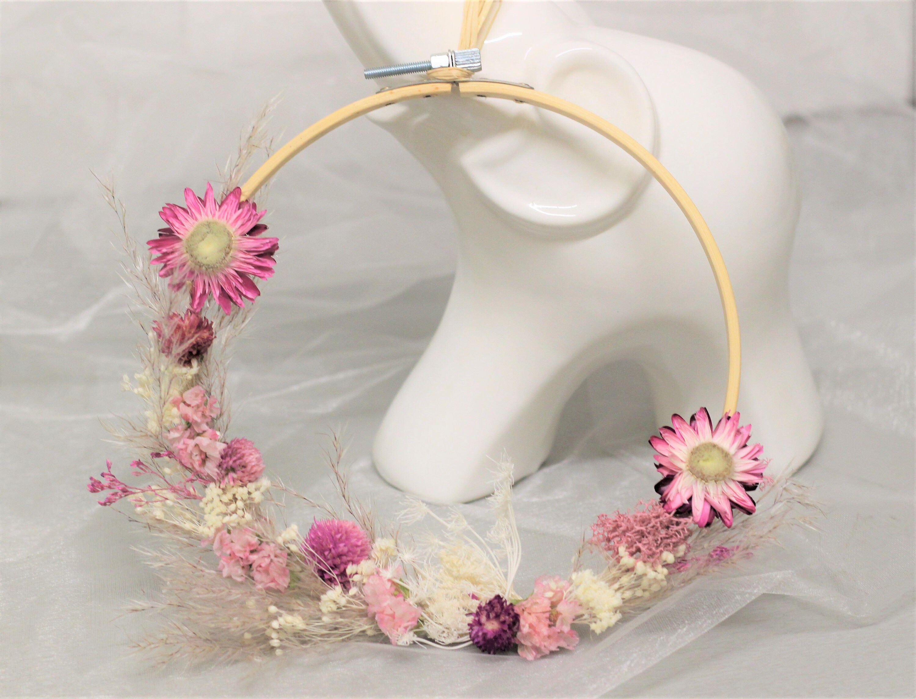 Couronne Murale Fleurie, Couronne Fleurs Séchées, Composition Florale, Déco Maison, Herbe Pampa, Cad