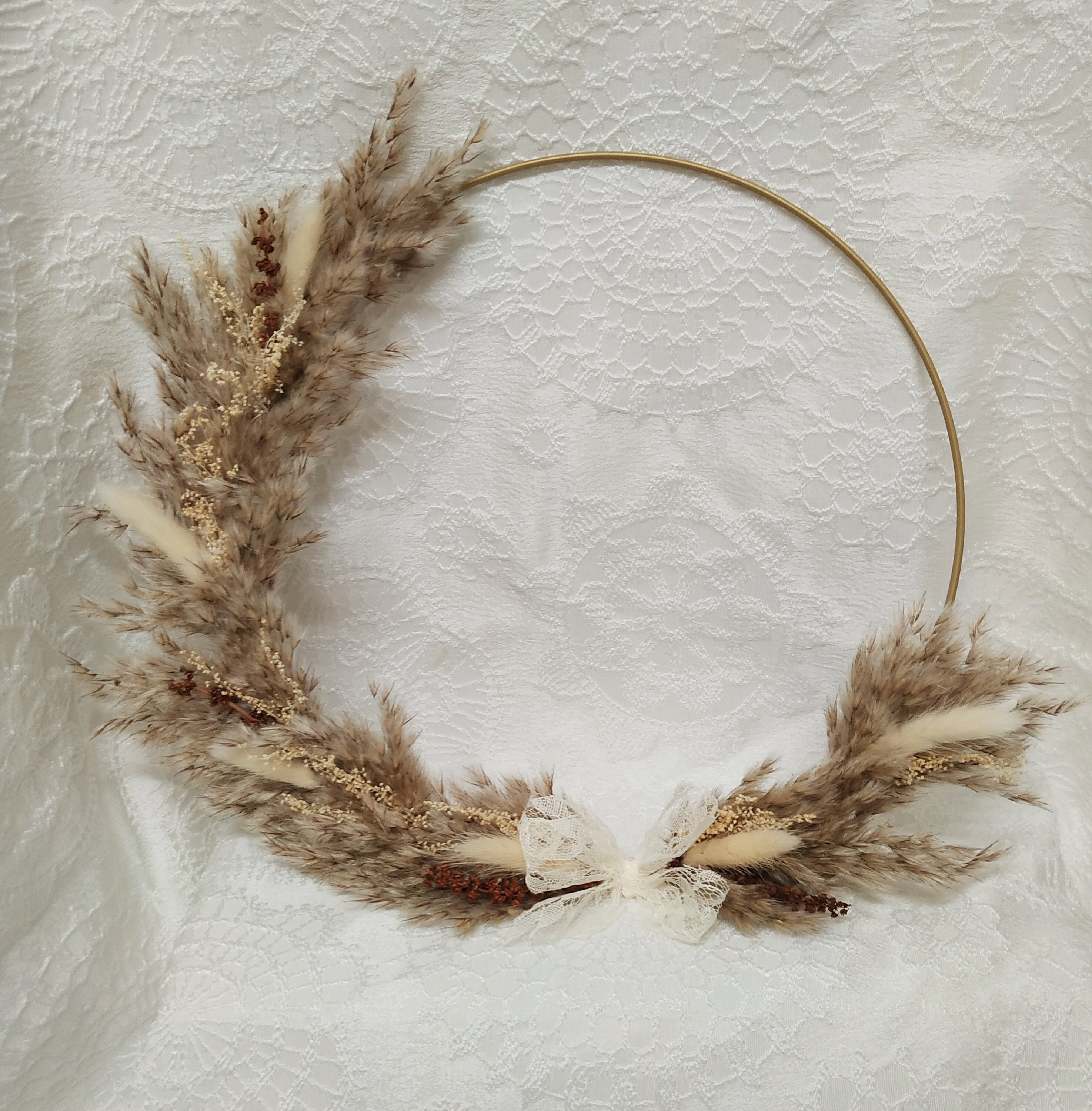 Couronne Herbe de La Pampa, Fleurs Séchées, Couronne Murale Fleurie, Déco Champêtre, Maison, Cadeau 