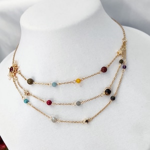 Collier soleil, collier en cristal, collier superposé en acier inoxydable doré, collier multichaînes image 3