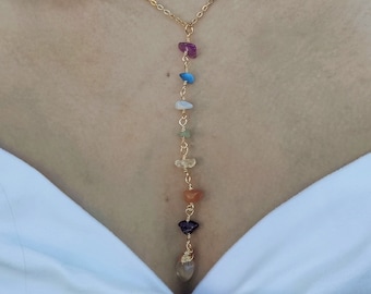 7 Chakra Necklace, Healing Crystal Necklace, Rainbow Necklace, Chakra Crystal Necklace , Boho  Necklace, Gold Stainless Steel Necklace
