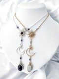 Gold and Silver Sun Moon and Gemstone Choker Necklace, Plated Wire Wrapped Crystal Necklace, Gold Stainless Steel Necklace product logo