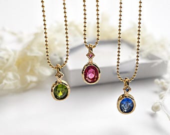 Collana ovale con pietra portafortuna, ciondolo personalizzato con pietra portafortuna, gioielli personalizzati in oro, regalo di compleanno per lei, regalo di Natale per donne